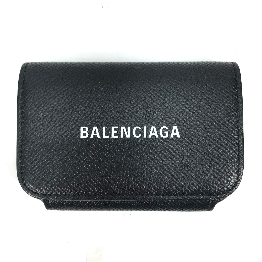 バレンシアガ BALENCIAGA ロゴ 594225 ウォレット 名刺入れ パスケース カードケース レザー ブラック 美品