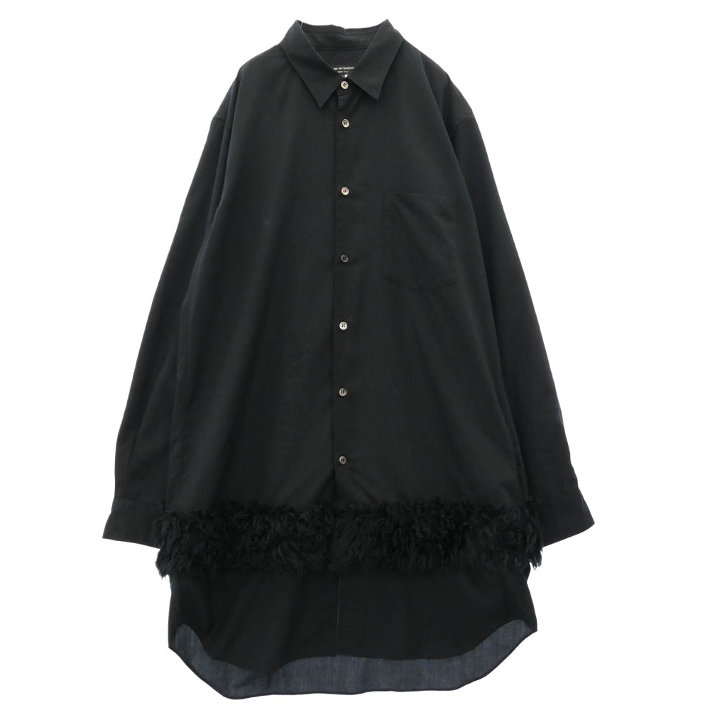 COMME des GARCONS HOMME PLUS コムデギャルソンオムプリュス 長袖シャツ 23AW PL-B016 フェイクファー 切替 ロングスリーブ 長袖 ボタンダウン シャツ ブラック系 M【中古】