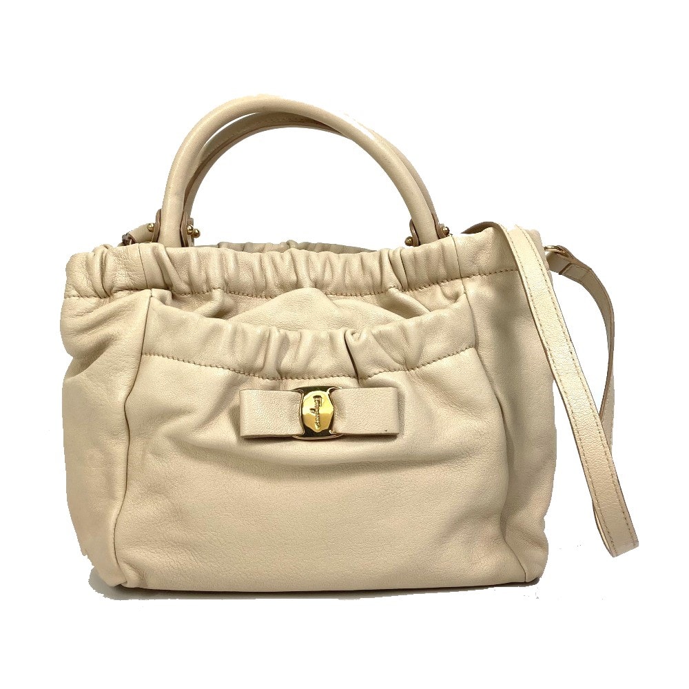 サルヴァトーレフェラガモ Salvatore Ferragamo ジョーゼット ヴァラ カバン 2WAY ショルダーバッグ ハンドバッグ レザー ライトベージュ