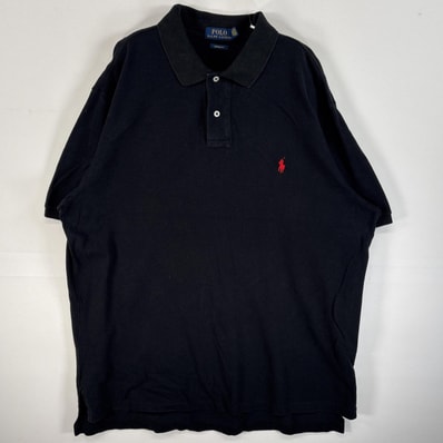 古着 ポロ・ラルフローレン POLO RALPH LAUREN 鹿の子 半袖 ポロシャツ ワンポイント ロゴ 刺繍 2ボタン 大きいサイズ 14041 ブラック 無地 メンズ
