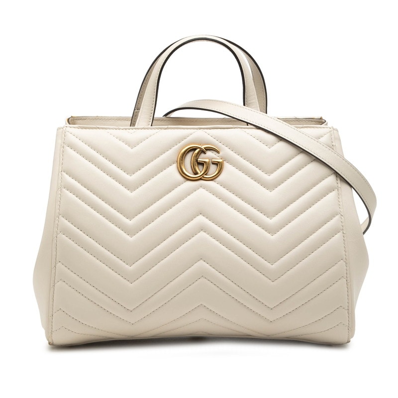 グッチ GGマーモント ハンドバッグ ショルダーバッグ 2WAY 448054 ホワイト レザー レディース GUCCI 【中古】