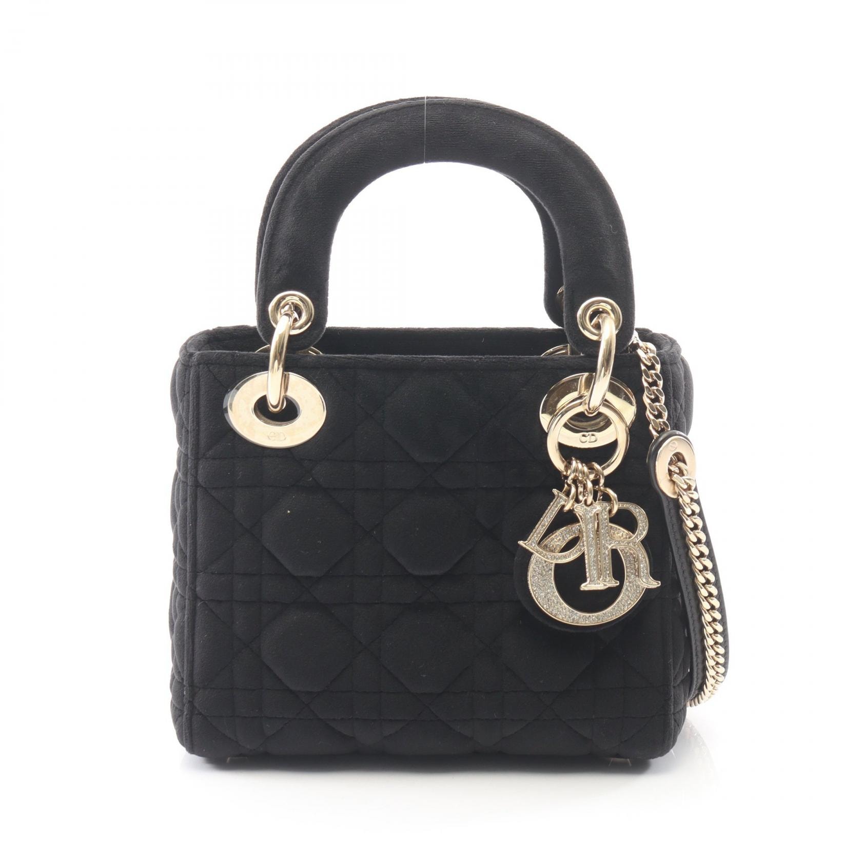 ディオール Dior レディディオール ミニ カナージュ 2WAY ハンドバッグ バッグ ファブリック レディース ブラック系 【中古】