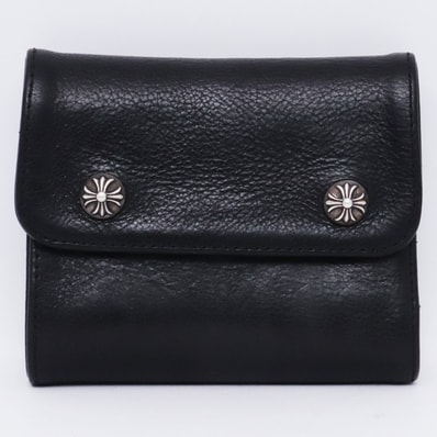 Chrome Hearts Wave Mini Cross Ball Button Leather Wallet "Black/Silver"