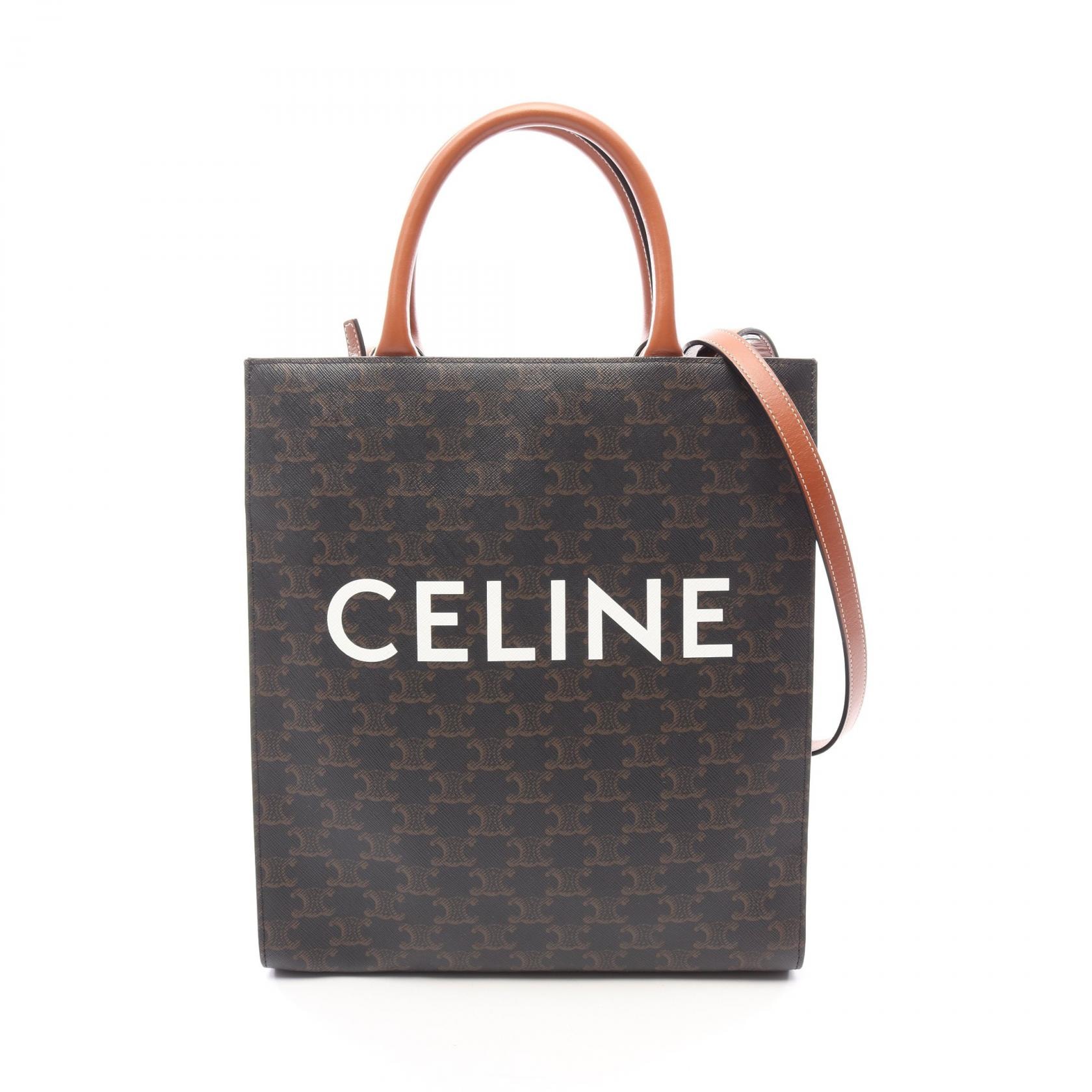 セリーヌ CELINE スモール バーティカル カバ トリオンフ 2WAY トートバッグ バッグ PVCコーティングキャンバス レザー レディース ブラック系 / ブラウン系 191542BZK 【中古】
