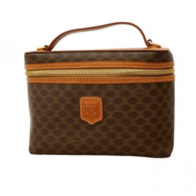 ★最終価格★SALE【6db1055】セリーヌ バニティバッグ マカダム PVC ブラウン ゴールド金具【中古】レディース