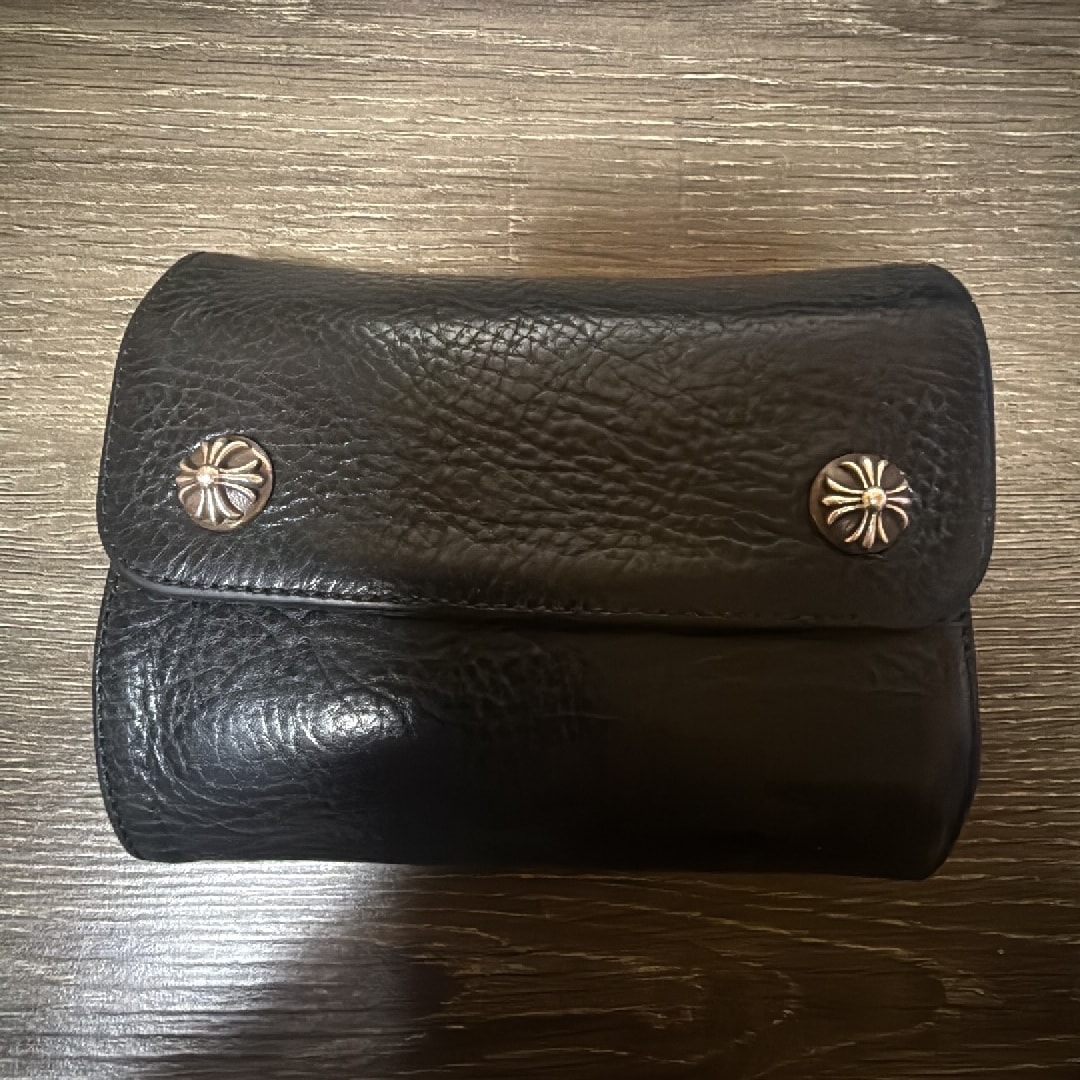 Chrome Hearts Wave Mini Cross Ball Button Leather Wallet "Black"