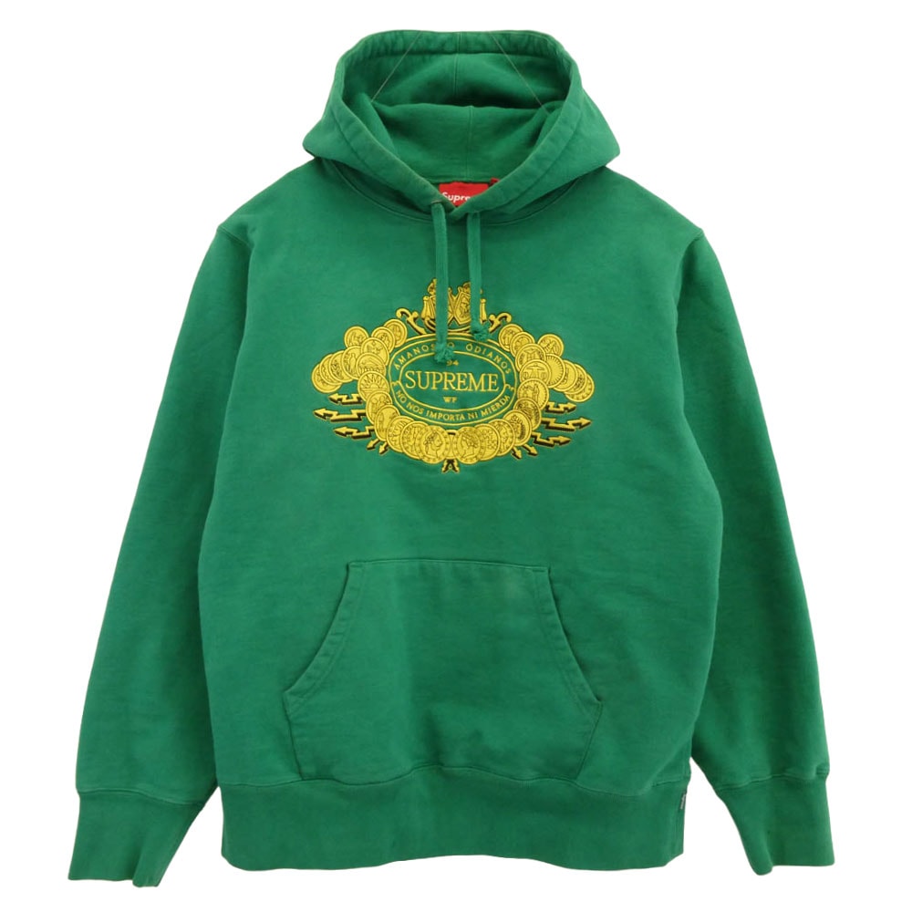 Supreme シュプリーム パーカー 18AW Love or Hate Hooded Sweatshirt ラブオアヘイトロゴ 刺繍 パーカー グリーン系 M【中古】