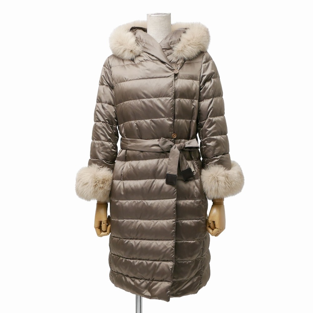 S Max Mara エス マックスマーラ コート サイズ38 フォックスファー リバーシブル フーデッド ベルテッド 中綿 ブランド古着【中古】20260204/RA7366