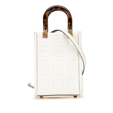 フェンディ サンシャイン ショッパー ハンドバッグ ショルダーバッグ 2WAY 8BS051 ホワイト ブラウン レザー レディース FENDI 【中古】