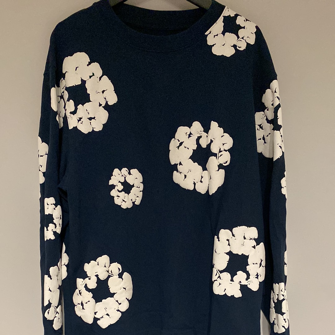 DENIM TEARS Long Sleeve Cotton Wreath Tee "Navy"
