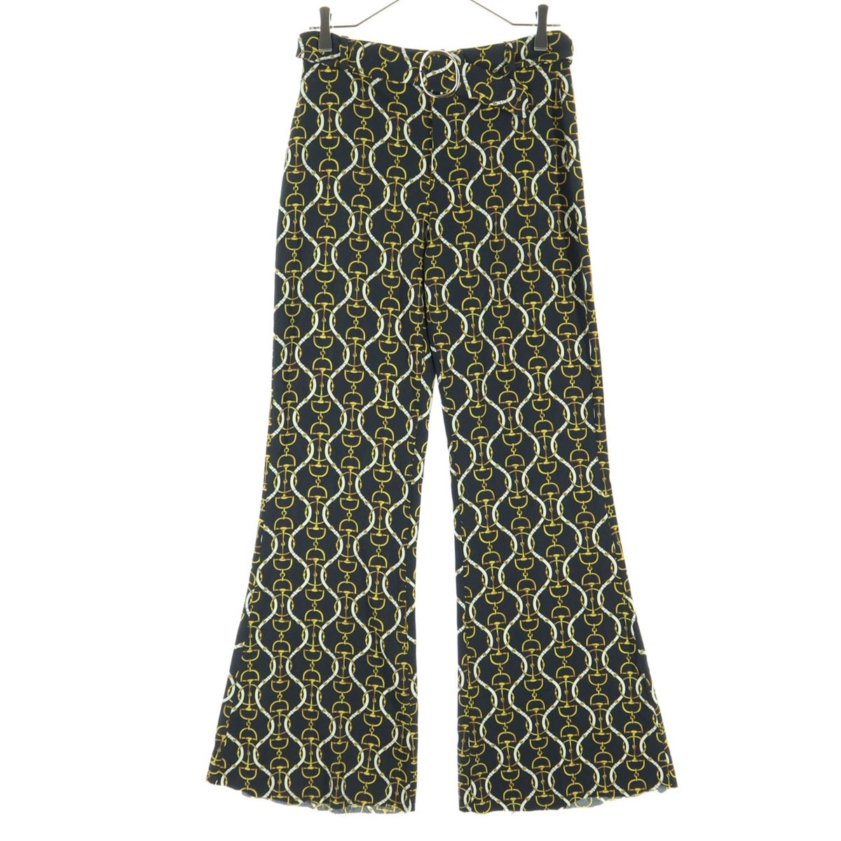 美品 ZARA ザラ 総柄 ロングパンツ XS ブラック ベルト付属