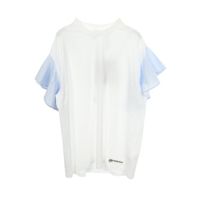 バーバリー BURBERRY ストライプ フリル袖 半袖Tシャツ 衣料品 トップス コットン レディース ホワイト系 / ブルー系 8029573 【中古】