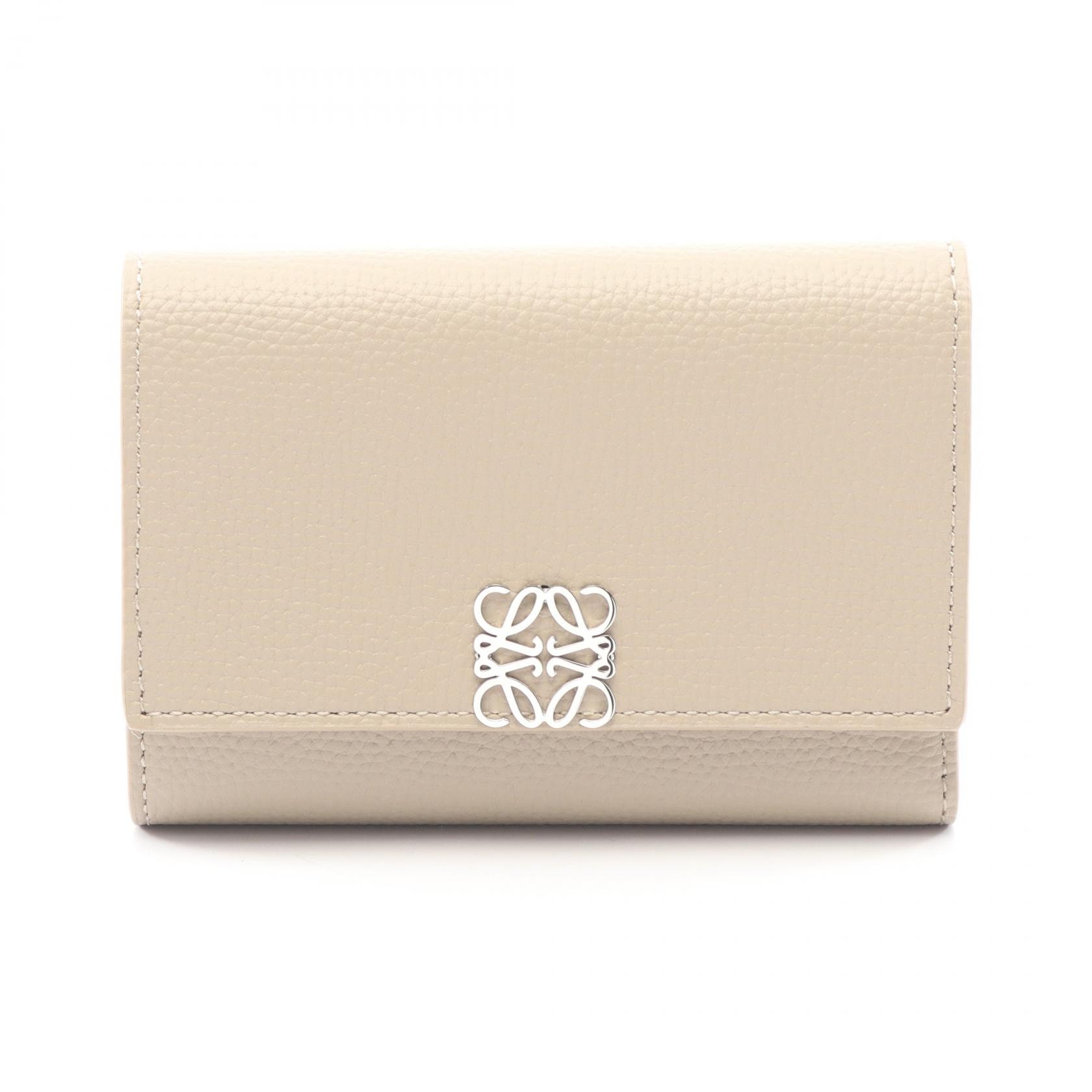 ロエベ LOEWE アナグラム バーティカル ウォレット スモール 三つ折り財布 財布 レザー レディース ベージュ系 C821S33X125541 【新品】