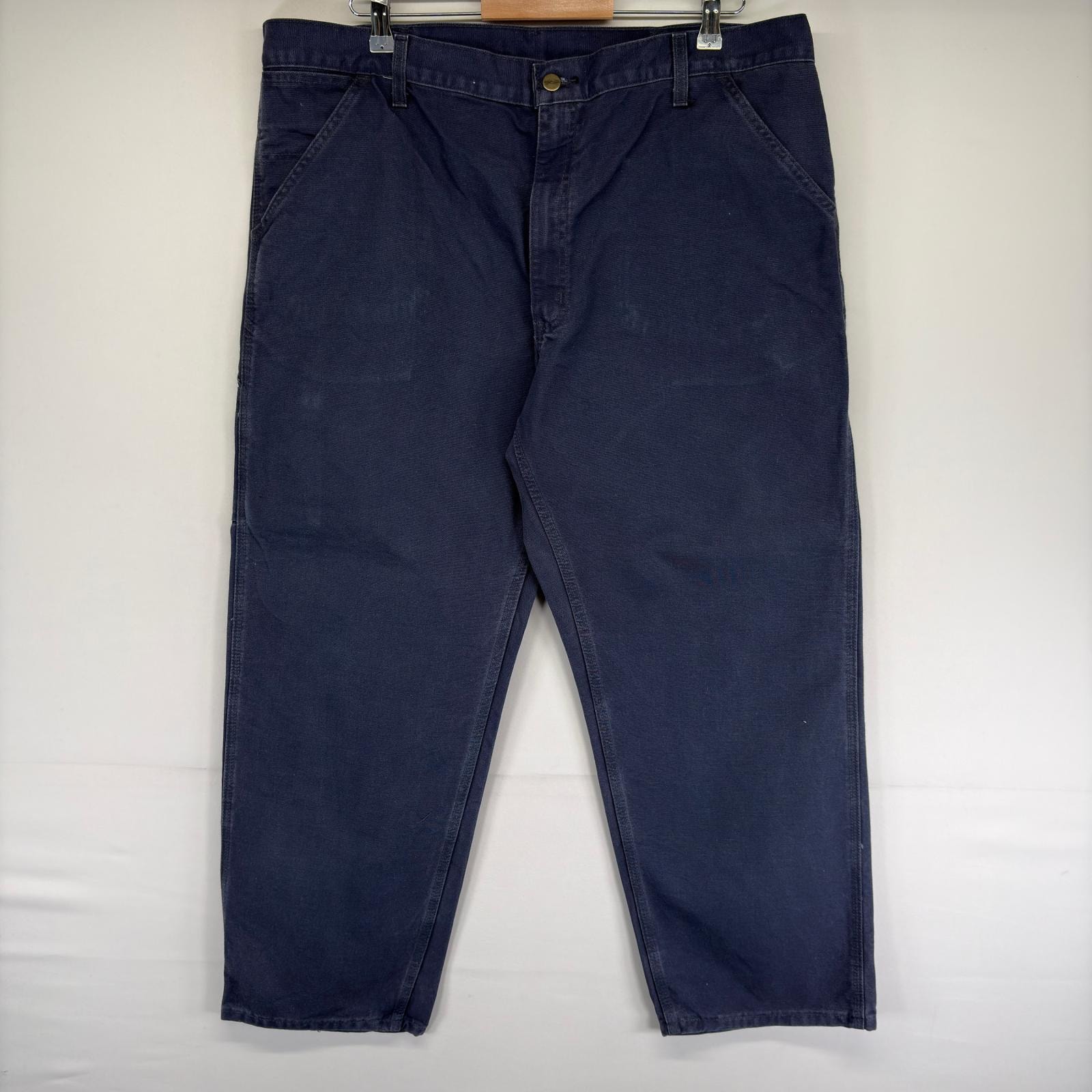 古着 カーハート Carhartt ダック パンツ ハンマーループ ジッパーフライ 大きいサイズ ワンポイントロゴ W42 L30 ネイビー系 メンズ