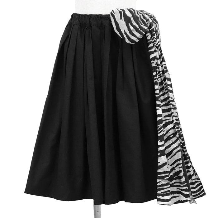 SALE【極美品】PRADA プラダ フレアスカート サイズ 38 レディース 2017年モデル ゼブラリボン ウエストゴム コットン100% 軽量 ボトムス ブラック 黒 イタリア製