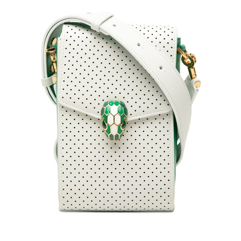 ブルガリ × カサブランカ セルペンティ パンチング ショルダーバッグ ホワイト グリーン レザー レディース BVLGARI 【中古】