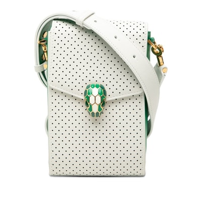 ブルガリ × カサブランカ セルペンティ パンチング ショルダーバッグ ホワイト グリーン レザー レディース BVLGARI 【中古】