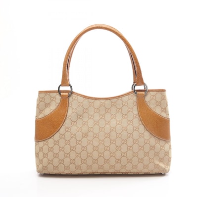 グッチ GUCCI GGキャンバス トートバッグ バッグ キャンバス レザー レディース ベージュ系 / ブラウン系 113015 【中古】