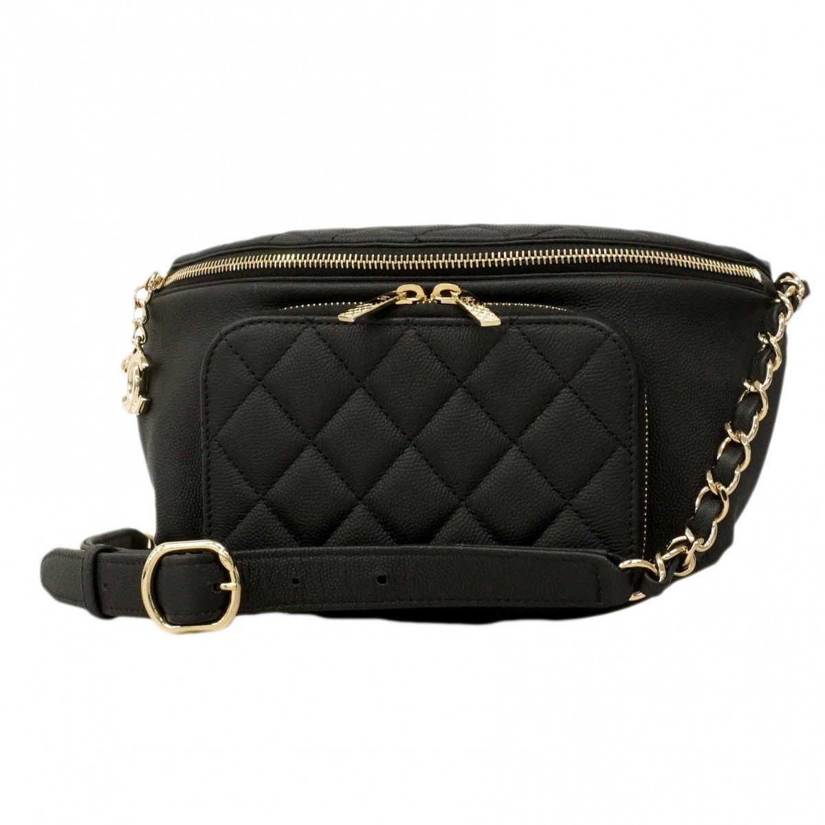 【6dc3776-k】シャネル ウエストバッグ マトラッセ キャビアスキン ブラック シャンパンゴールド金具【中古】レディース