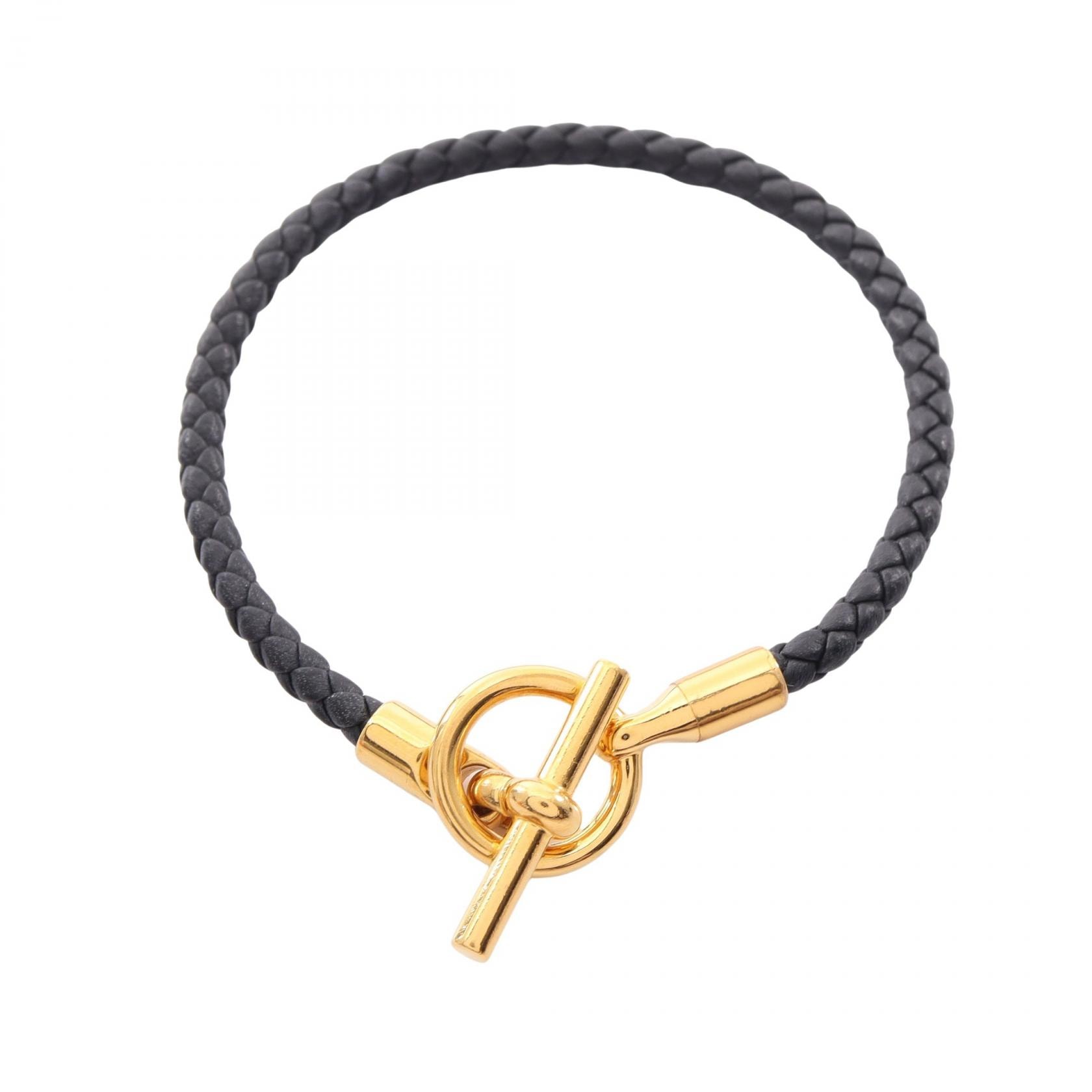 エルメス HERMES グレナン ブレスレット アクセサリー GP(ゴールドメッキ) レザー ゴールド レディース ブラック系 / ゴールド系 【中古】