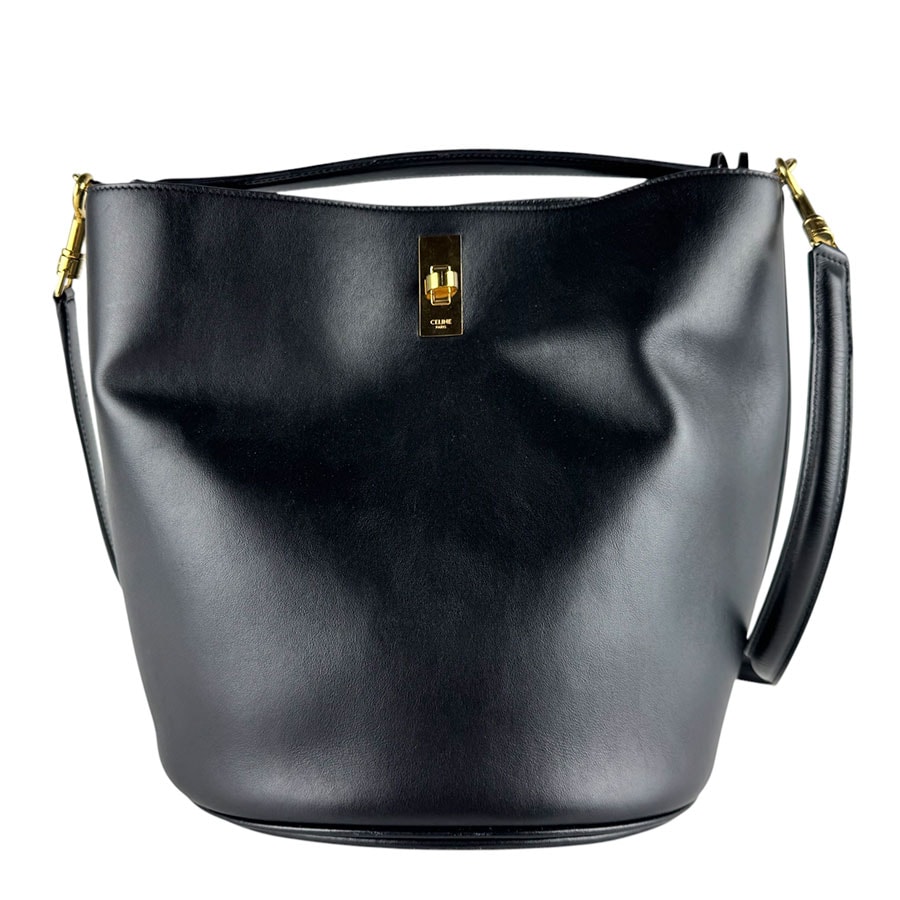 セリーヌ CELINE ショルダーバッグ ハンドバッグ バケット16セーズ/レザー ブラック レディース【中古】 z10272