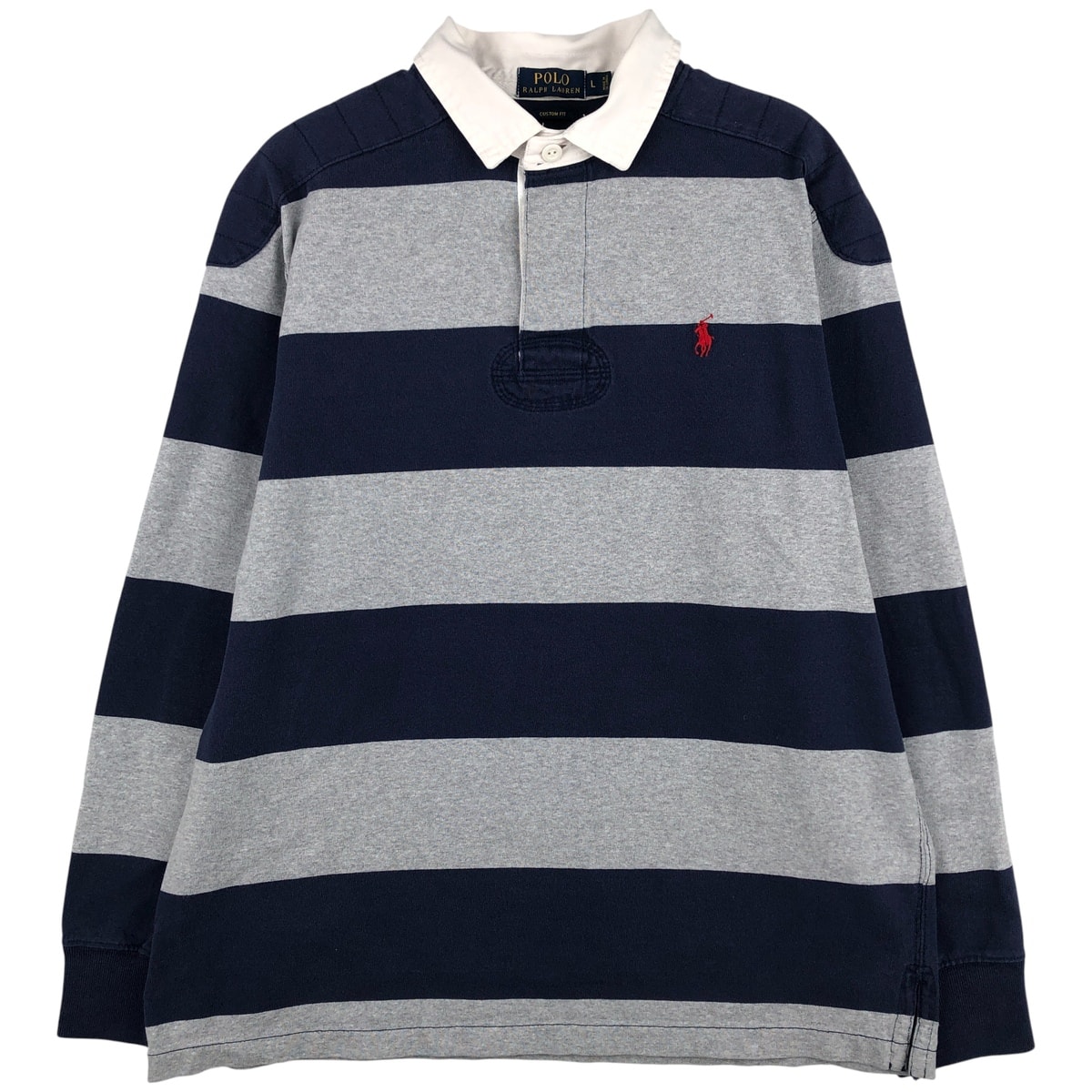 古着 ラルフローレン Ralph Lauren POLO RALPH LAUREN CUSTOM FIT ボーダー柄 長袖 ラガーシャツ メンズL相当/eaa597691