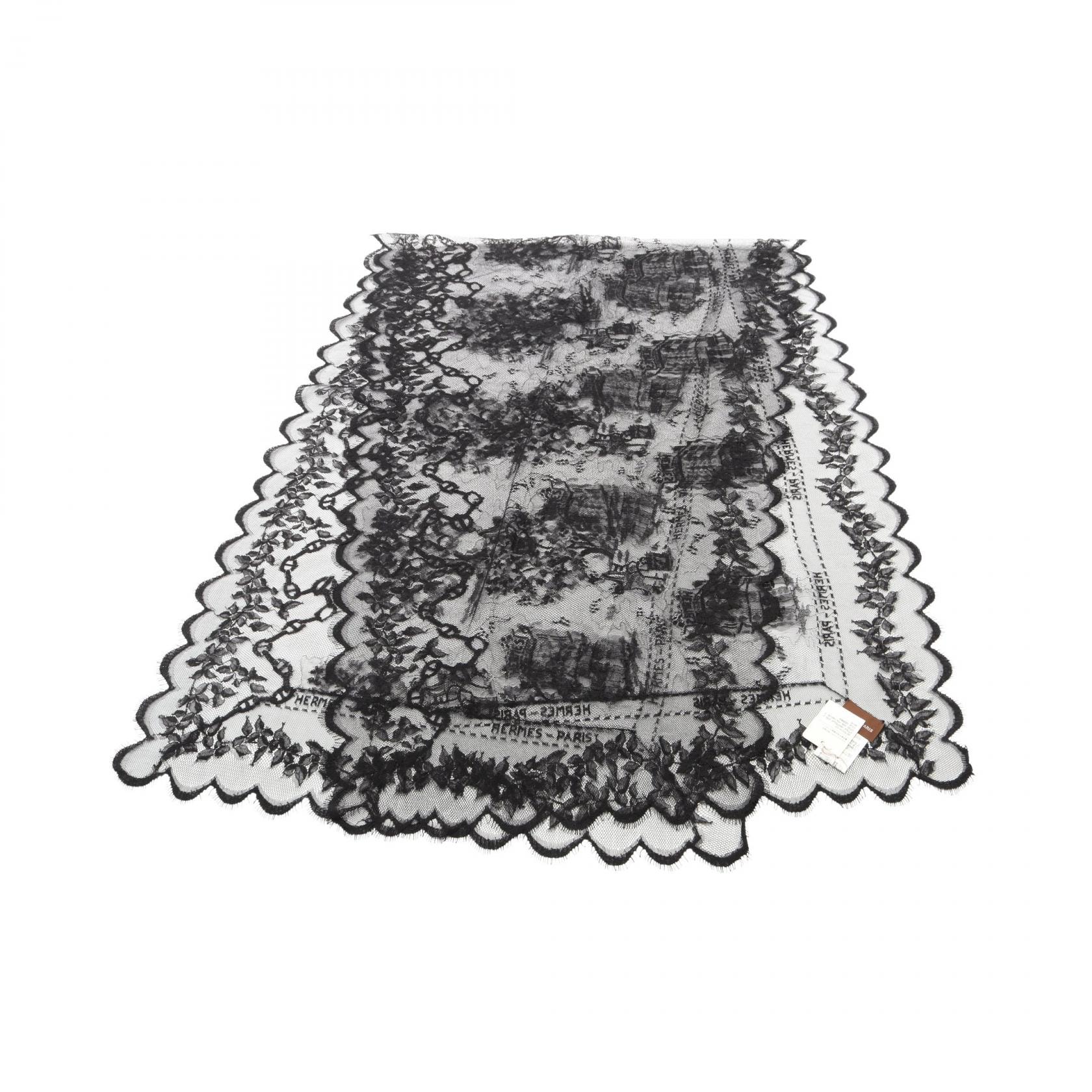 エルメス HERMES レース ストール 衣料品 ナイロン コットン レディース ブラック系 【中古】