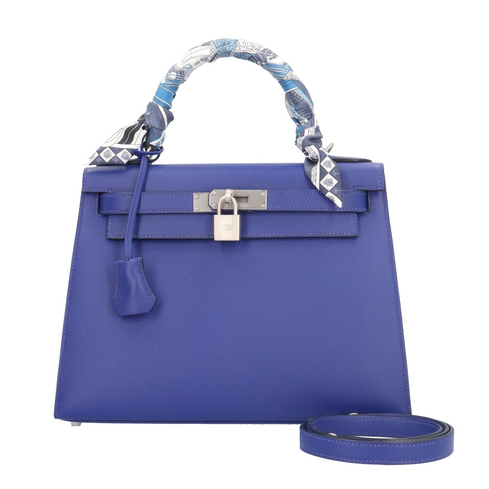 エルメス ケリー28 ショルダーバッグ レザー ブルー レディース HERMES  中古