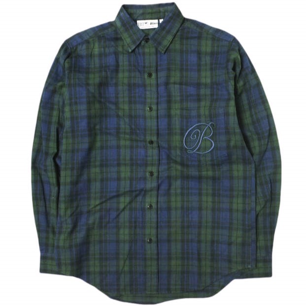 BLACK EYE PATCH ブラックアイパッチ 日本製 B EMBLEM FLANNEL SHIRTS エンブレム フランネルシャツ S ブラックウォッチ 長袖 チェック トップス g21989