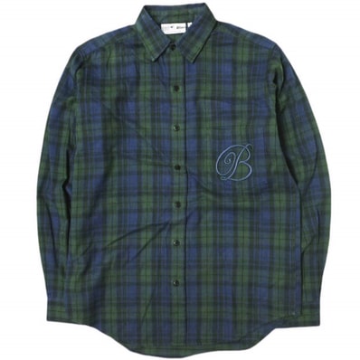 BLACK EYE PATCH ブラックアイパッチ 日本製 B EMBLEM FLANNEL SHIRTS エンブレム フランネルシャツ S ブラックウォッチ 長袖 チェック トップス g21989