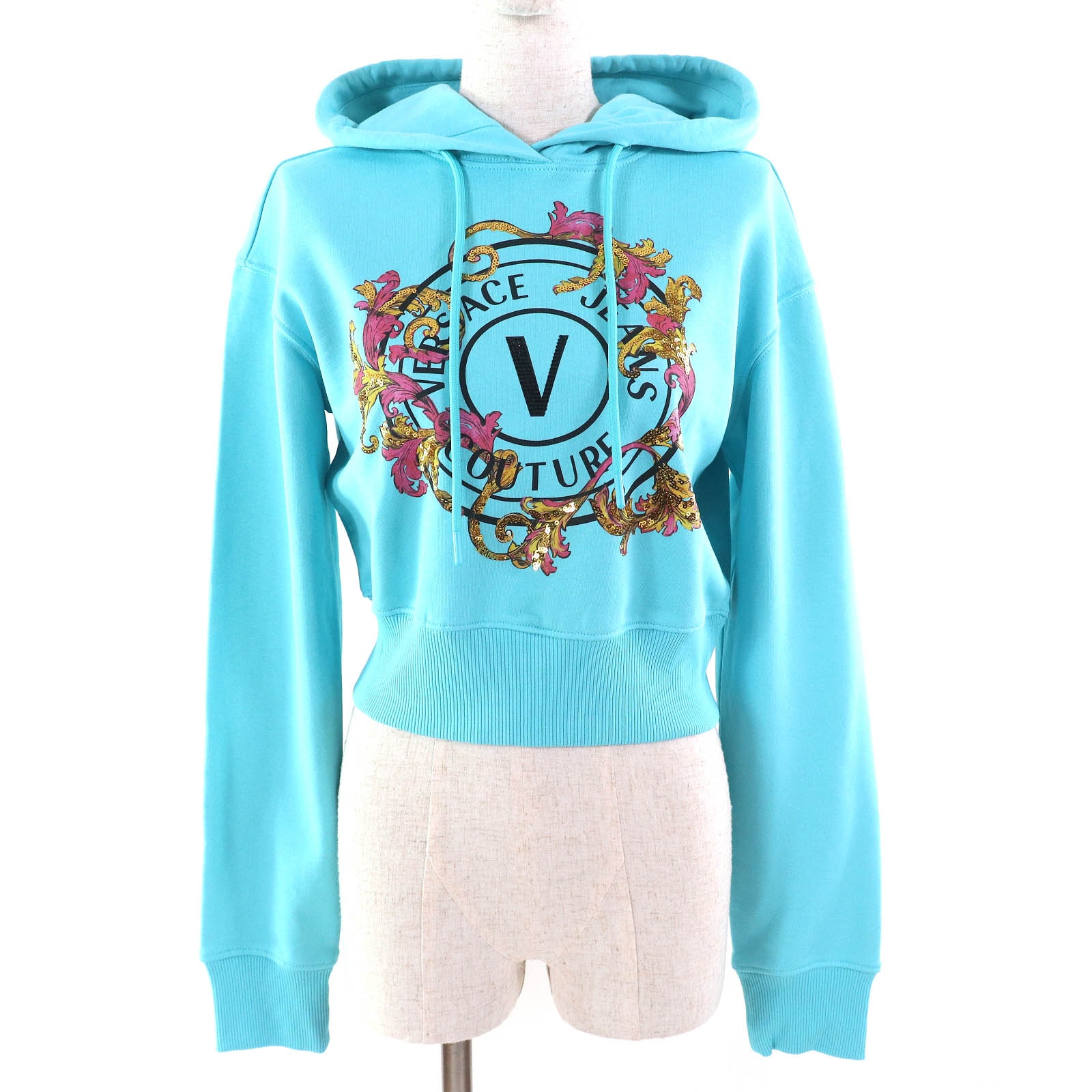 未使用品 ヴェルサーチェ ジーンズ クチュール
 パーカー ライトブルー レディース S 78HAIC01