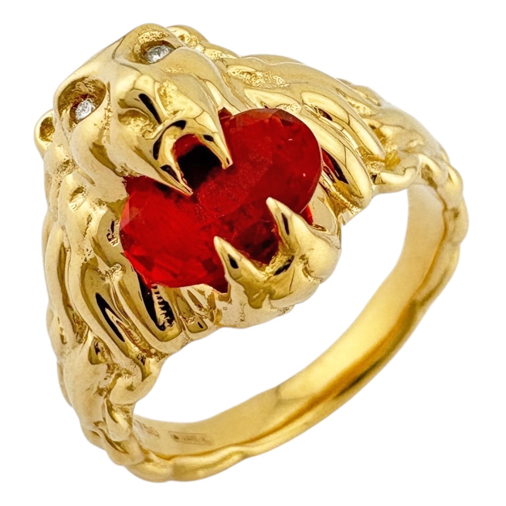 グッチ ライオンヘッド リング 指輪 8号 18金 K18イエローゴールド オパール レディース GUCCI  中古