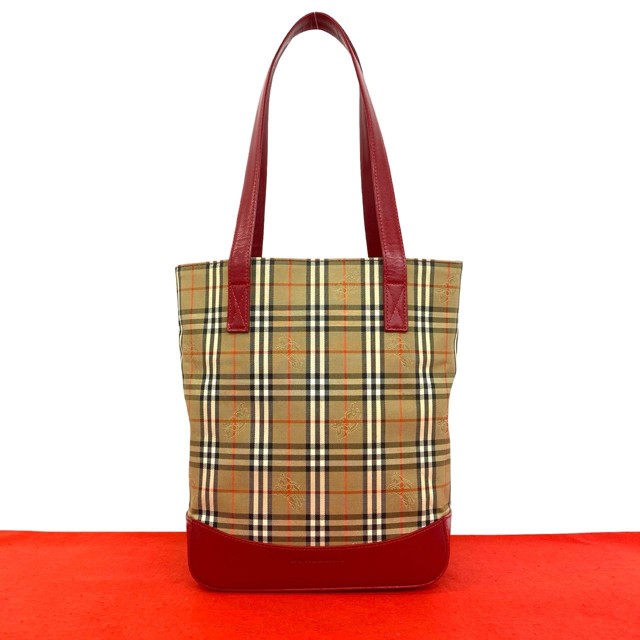 BURBERRY バーバリー ノバチェック シャドーホース キャンバス レザー トートバッグ ベージュ
 53334