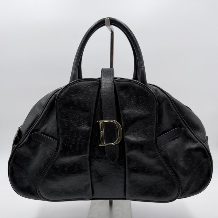 Christian Dior(クリスチャンディオール)ヴィンテージ ハンドバッグ ブラック レザー Dロゴ ゴールド金具