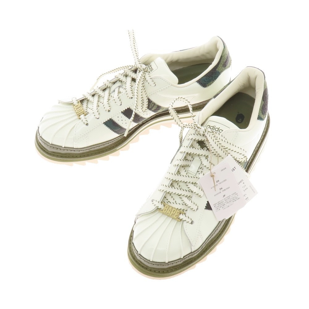 【中古】【未使用】クロット CLOT × A BATHING APE adidas Superstar スニーカー ホワイト系xオリーブ【サイズ27.5】【メンズ】