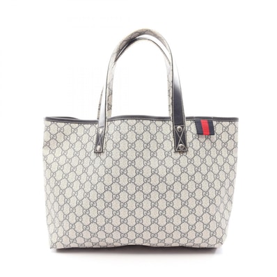 グッチ GUCCI GGスプリーム シェリーライン トートバッグ バッグ PVCコーティングキャンバス レザー レディース ベージュ系 / ネイビー系 211134 【中古】