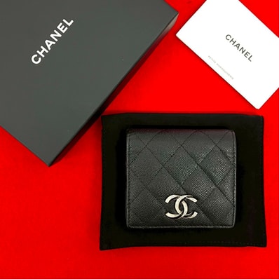 CHANEL シャネル マトラッセ ココマーク マットキャビアスキン 二つ折り財布 ブラック
58023