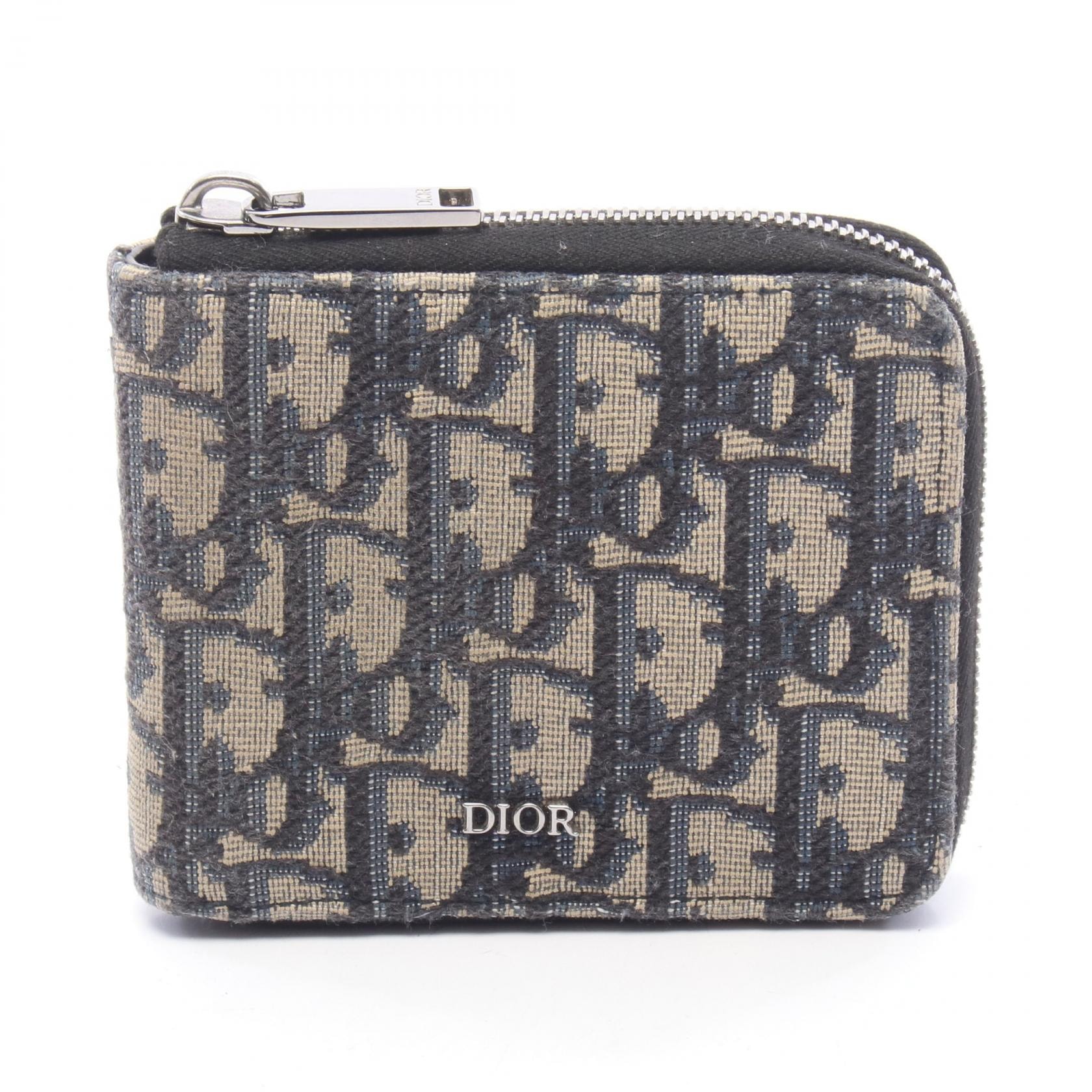 ディオール Dior オブリーク 二つ折り財布 財布 キャンバス メンズ レディース ネイビー系 / ベージュ系 2ESBC092YSE 【中古】