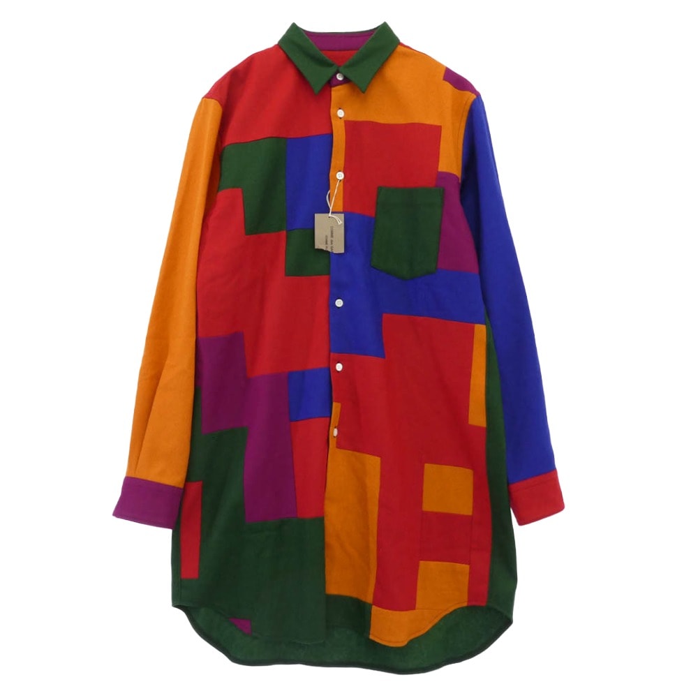 COMME des GARCONS HOMME PLUS コムデギャルソンオムプリュス 長袖シャツ 25AW PP-B032-051 ウールナイロン パッチワーク 長袖 ロング ドレスシャツ マルチカラー系 M【極上美品】【中古】