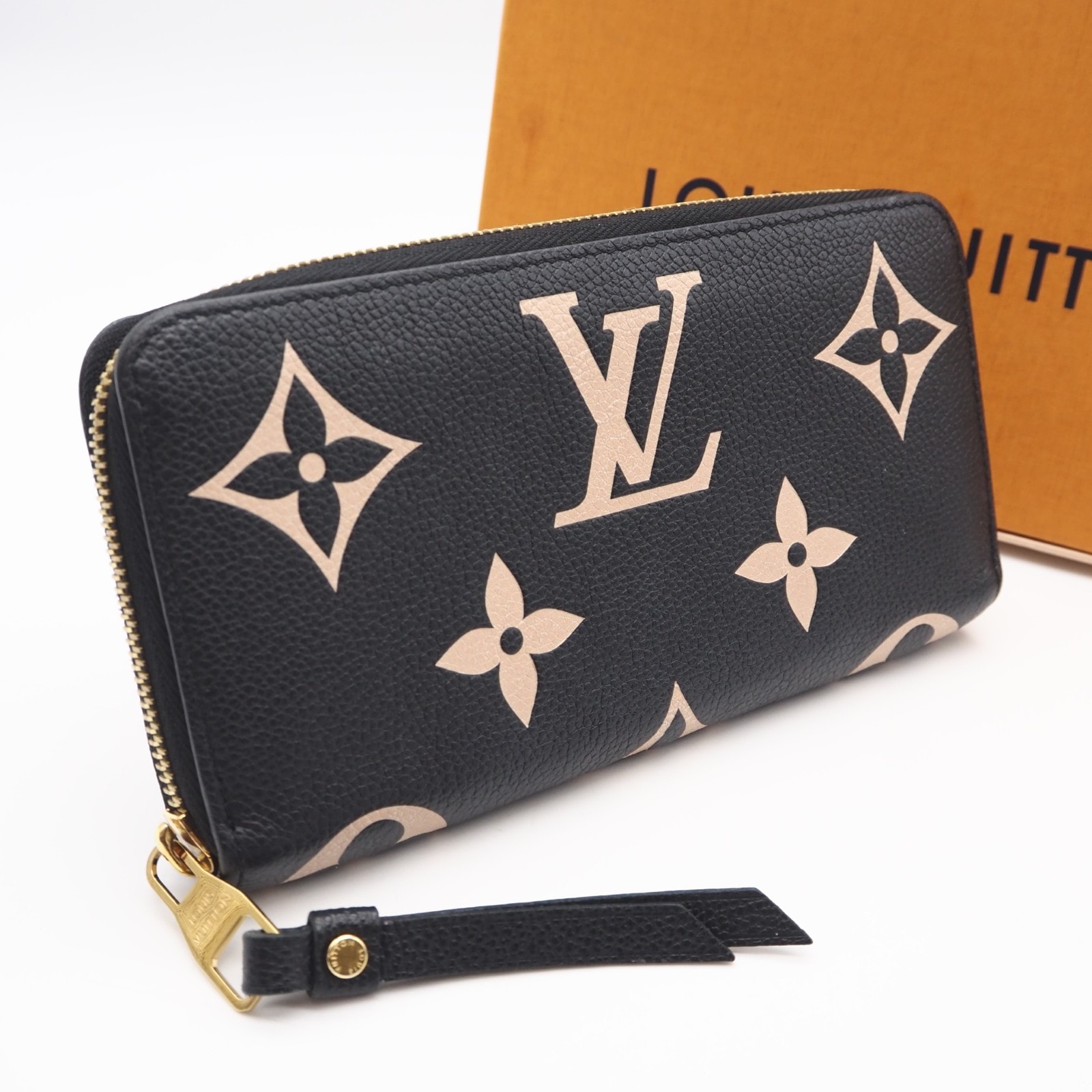 LOUIS VUITTON ルイ・ヴィトン モノグラム アンプラント ジッピー ウォレット バイカラー M80481 長財布 ブラック ベージュ グレインレザー レディース