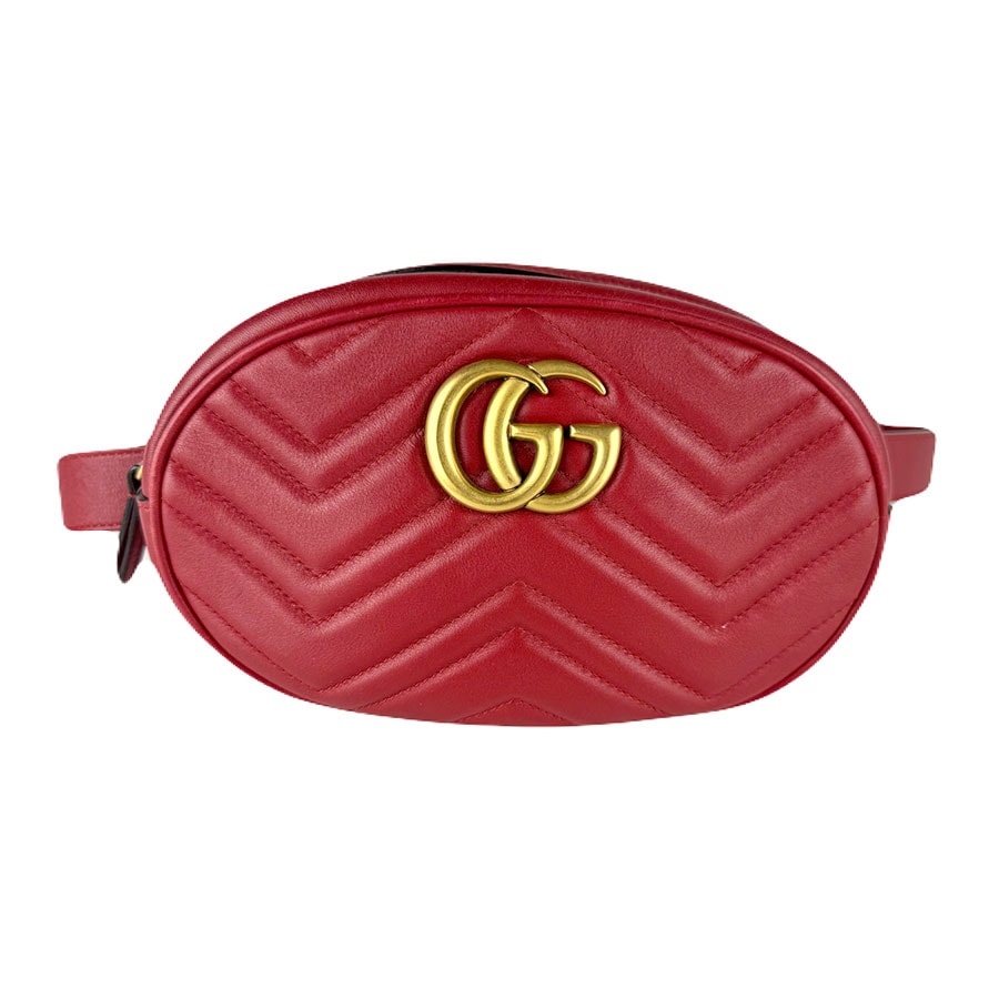 グッチ GUCCI ウエストバッグ ボディバッグ GGマーモント レザー レッド レディース 491294【中古】 z8386