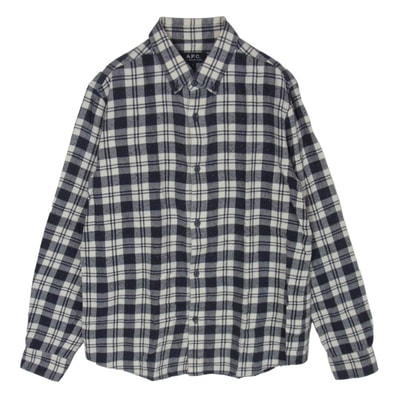 A.P.C. アーペーセー シルクネップ ボタンフライ 長袖 チェック チェック ネイビー系 S【中古】