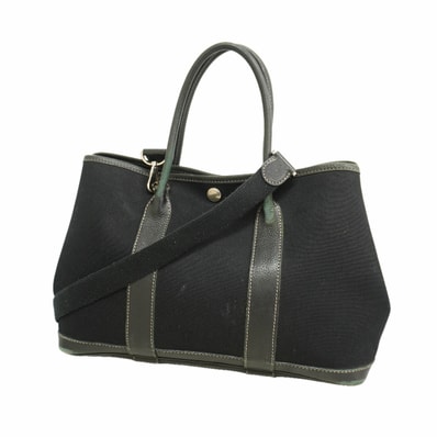 【6ie7291】エルメス トートバッグ ガーデンパーティTPM トワルオフィシエ ブラック シルバー金具 □H刻印 2wayバッグ【中古】レディース