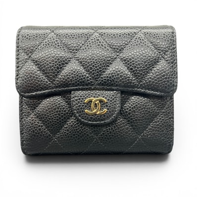CHANEL 極美品 シャネル マトラッセ クラシック スモール フラップ ウォレット 三つ折り財布 AP0231 キャビアスキン 新型シリアルシール ブラック レザー ゴールド金具 コンパクトウォレット ミニ財布 Aランク 中古 鑑定済 シャネル財布