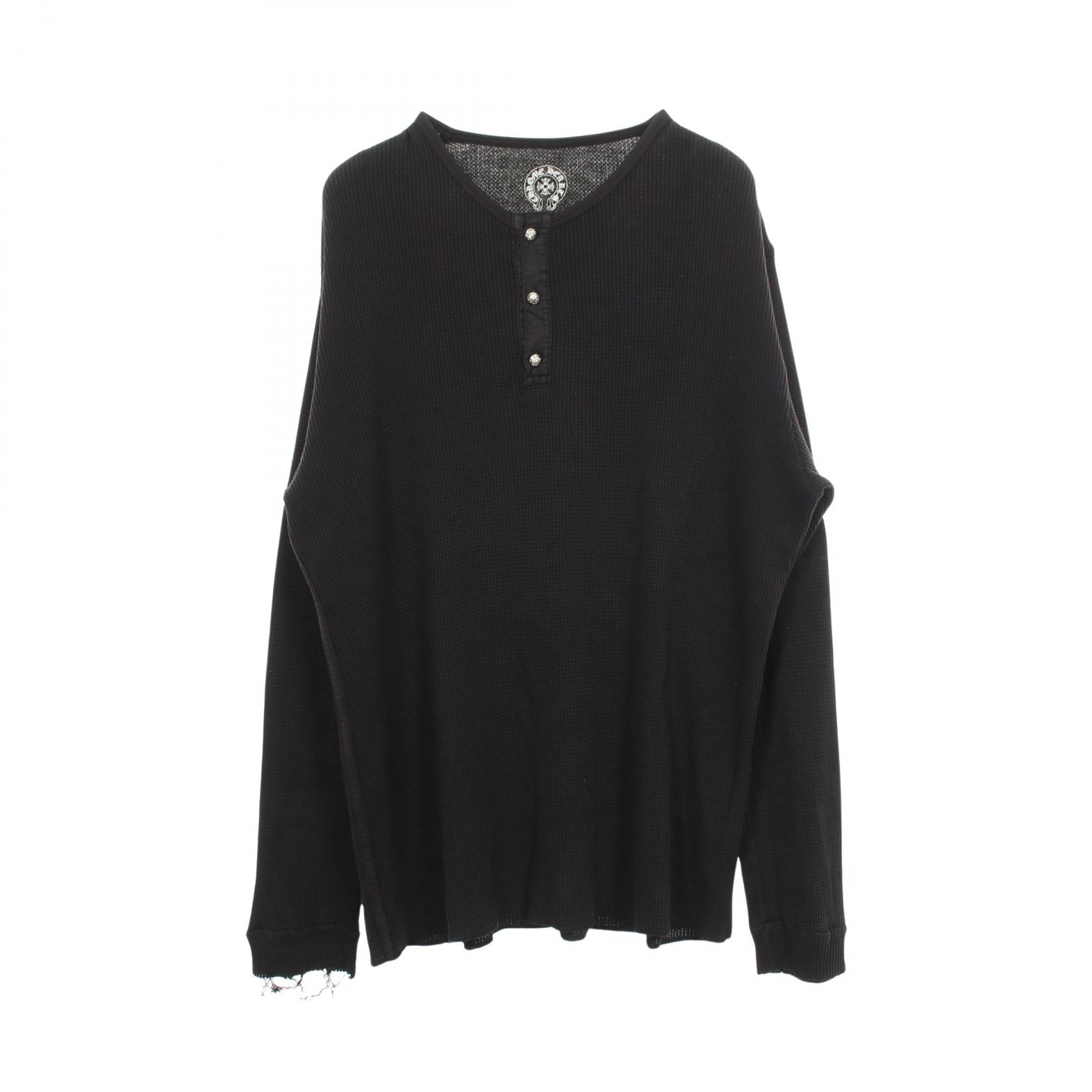クロムハーツ CHROME HEARTS クロスボールボタン スクロールロゴ ヘンリーネック 長袖Tシャツ 衣料品 トップス コットン メンズ ブラック系 【中古】