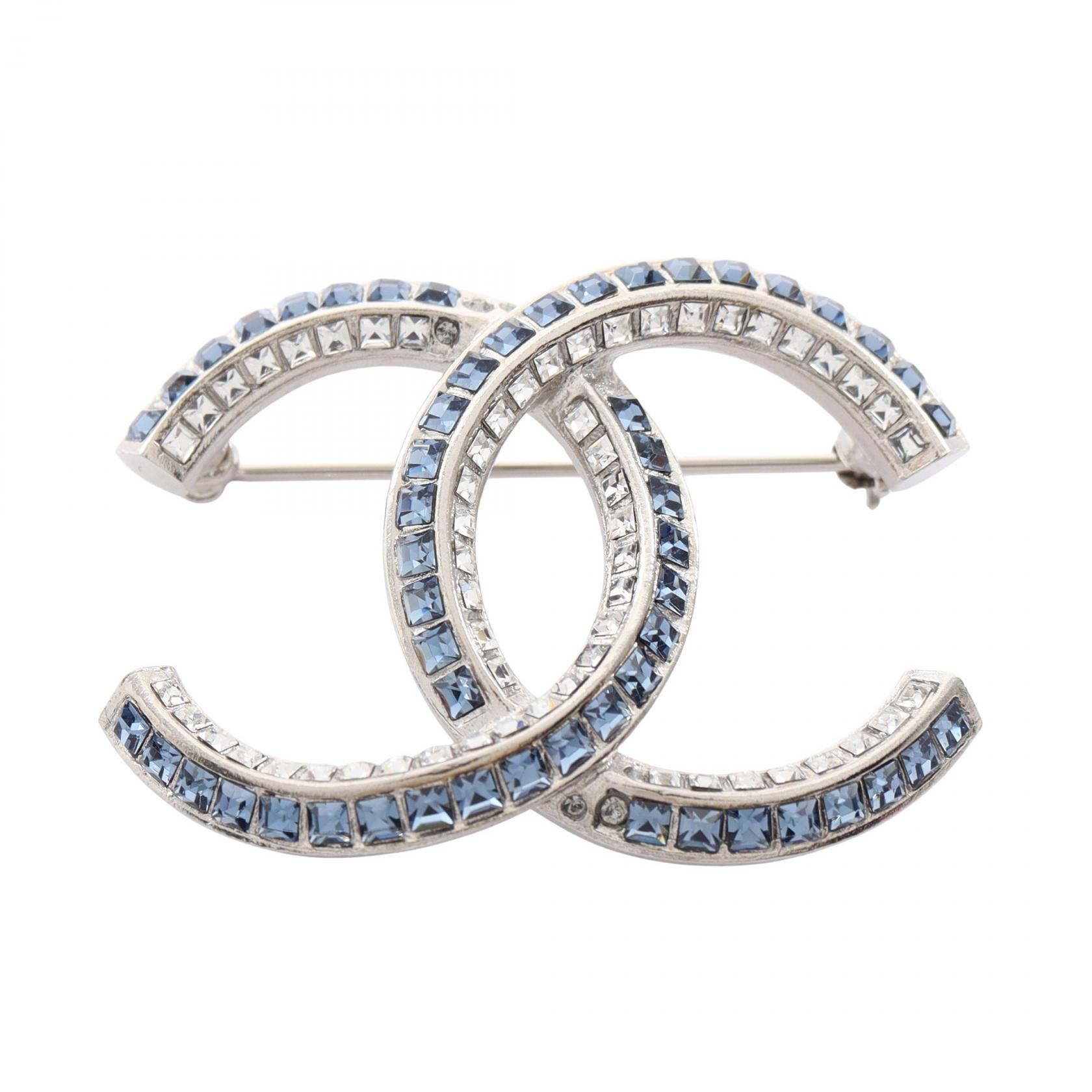 シャネル CHANEL ココマーク ブローチ アクセサリー ステンレススチール ラインストーン レディース シルバー系 / ブルー系 / クリア系 F19P 【中古】