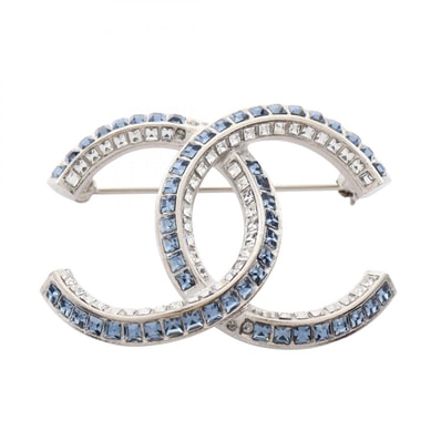 シャネル CHANEL ココマーク ブローチ アクセサリー ステンレススチール ラインストーン レディース シルバー系 / ブルー系 / クリア系 F19P 【中古】