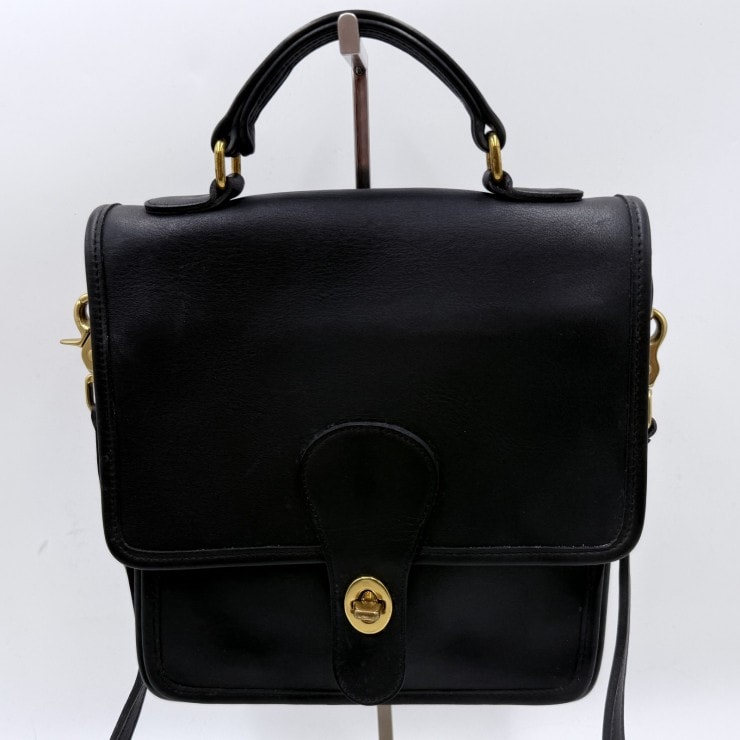 COACH(コーチ)ヴィンテージ ターンロック レザーショルダーバッグ/ハンドバッグ 2WAY ブラック ゴールドトーン金具 グローブレザー 5130