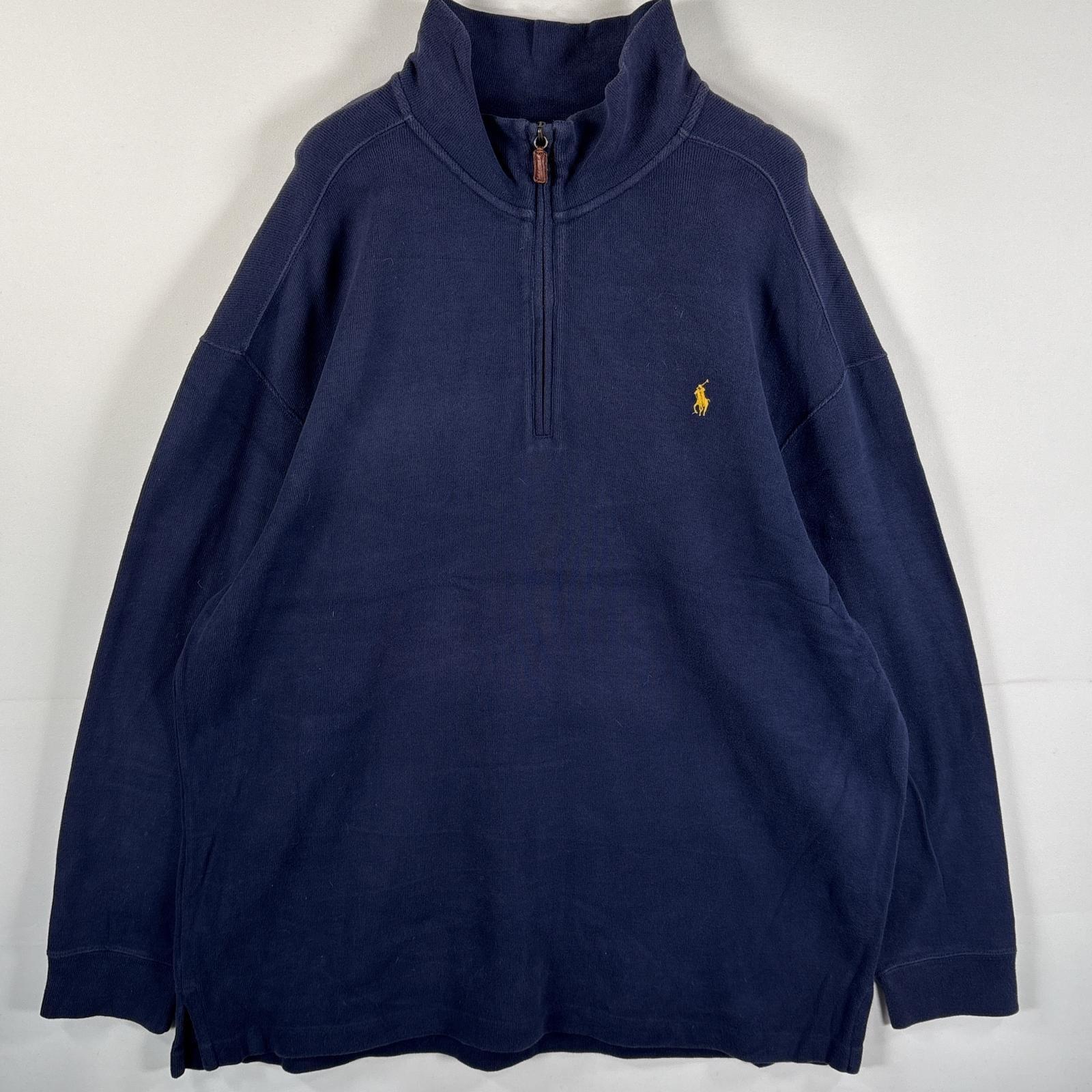 古着 90's/90年代 ポロバイラルフローレン Polo by Ralph Lauren コットンニット 大きいサイズ ハーフジップ 1XL BIG  ネイビー メンズ
