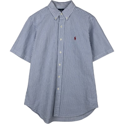 古着 ラルフローレン Ralph Lauren CLASSIC FIT クラシックフィット シアサッカー 半袖 ボタンダウン ストライプシャツ メンズM相当/eaa623572